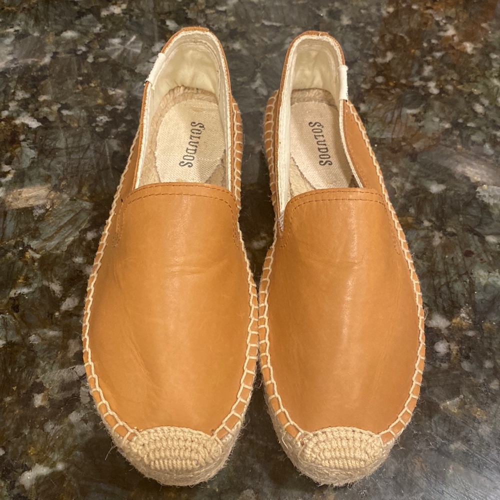 Soludos Leather Platform Espadrille Size 6 (Camel)